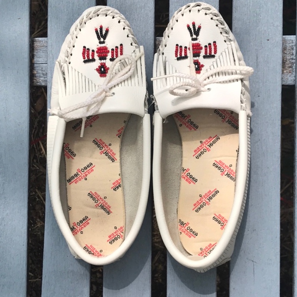 White Minnetonka Moccasins.